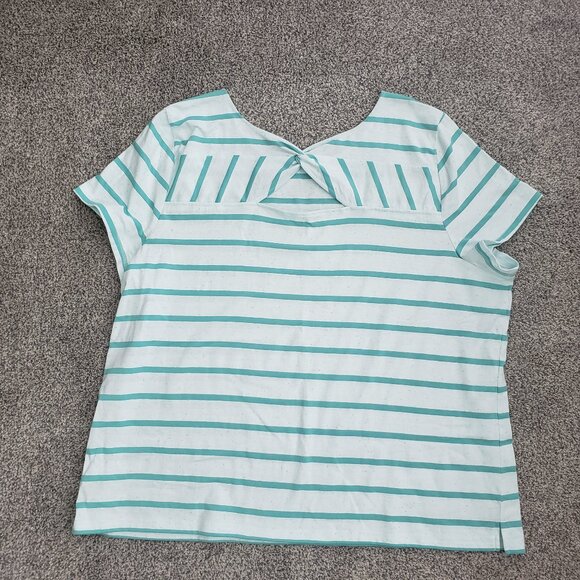 Women’s Talbots Plus Size 3X P Green Striped Cotton Blend Blouse, Like New - Picture 2 of 9